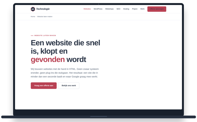 Een website gebouwd door AC Technologie, getoond op een laptop